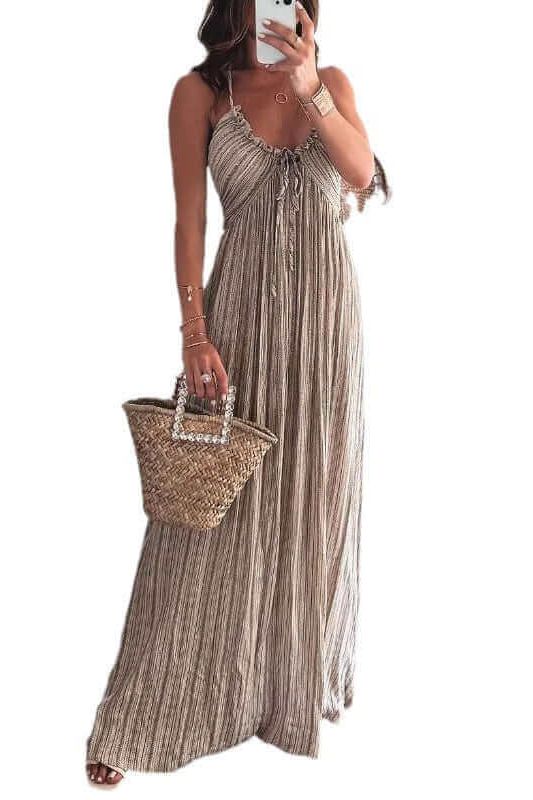 Summeer Backless U Neck Suspender  Long Dress