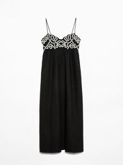 Classic Linen Floral Charming Patchwork Suspender Midi Dress