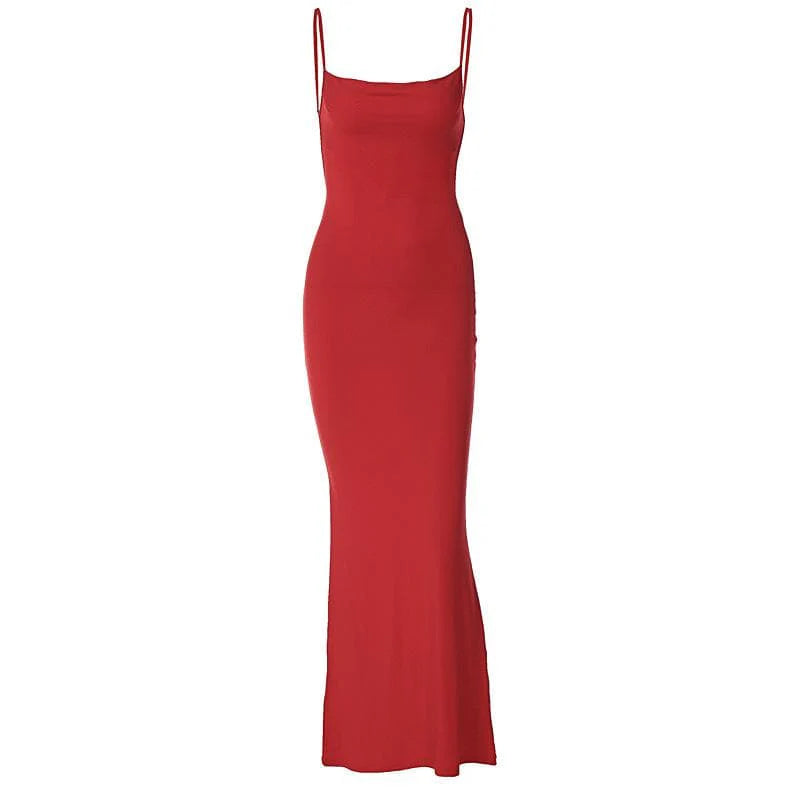 Square Neck Backless Solid Sleeveless Cami Maxi Dress