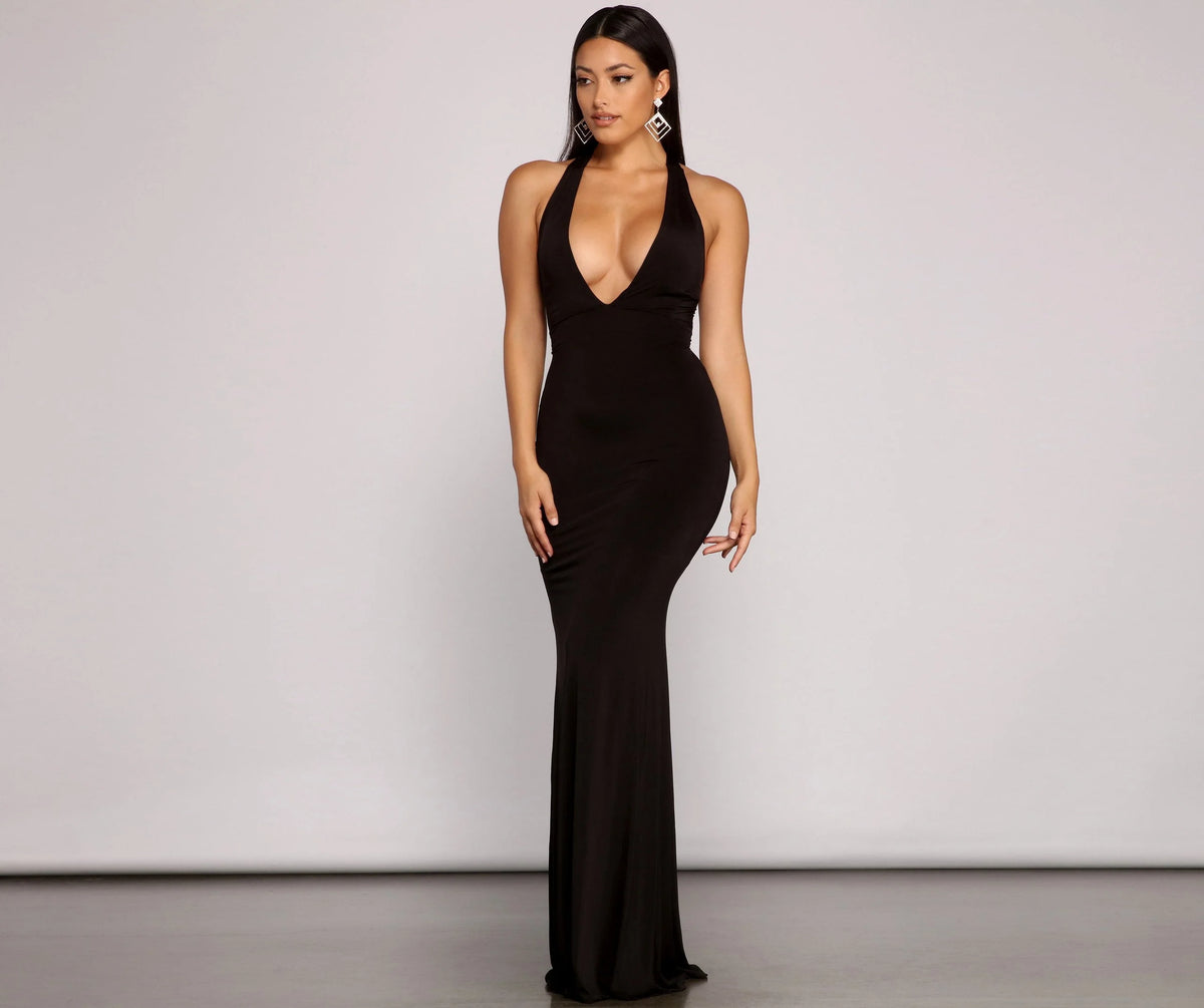 Kelsey Halter Stylish Lace-Up Mermaid Dress