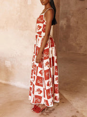 Floral Trim Unique Printed Graceful One Shoulder Flared Maxi Dress