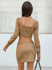 Lace-Up Cropped Top And Skirt Set