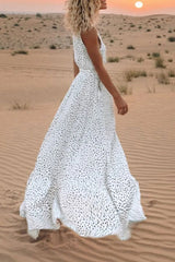 Cityhottie V Neck Dot Printed Floor Length Dress(3 Colors)