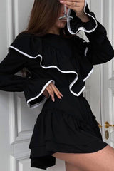 Lacework Ruffle Neck A-Line Dress