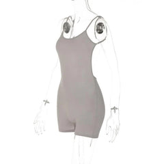 Ruched U Neck Solid Backless Cami Romper
