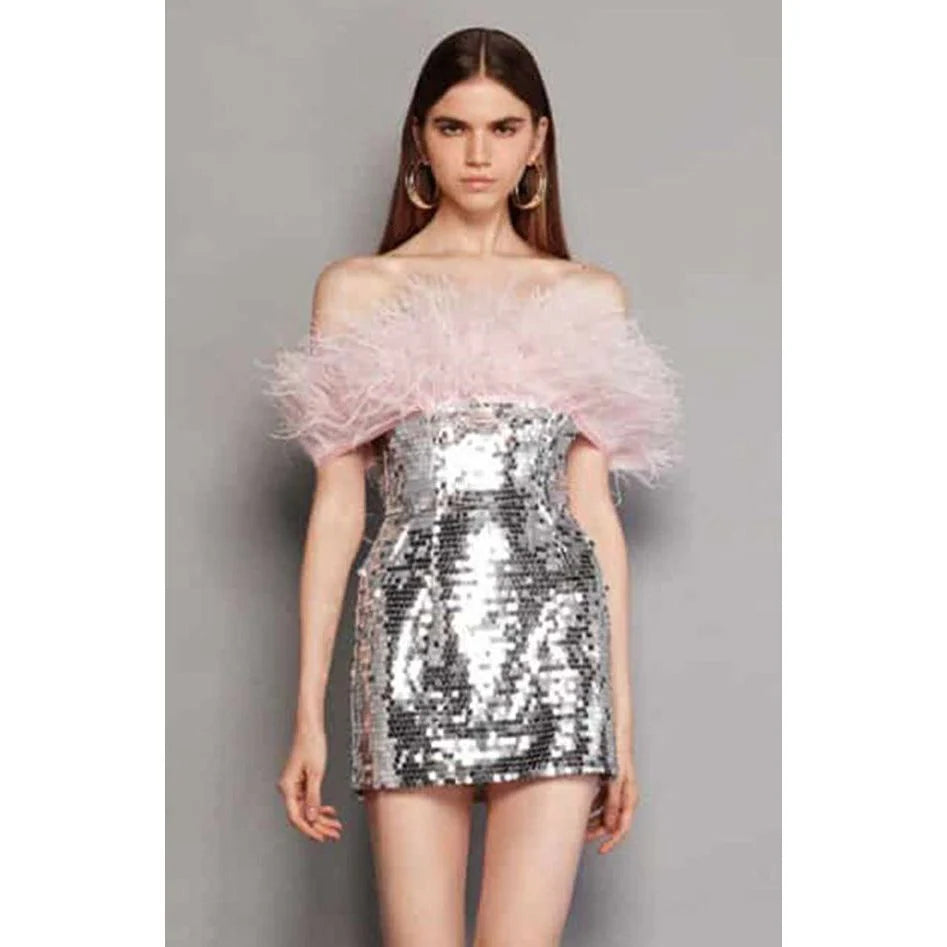 Sexy Off-Shoulder Feather Stitching Tube Dress