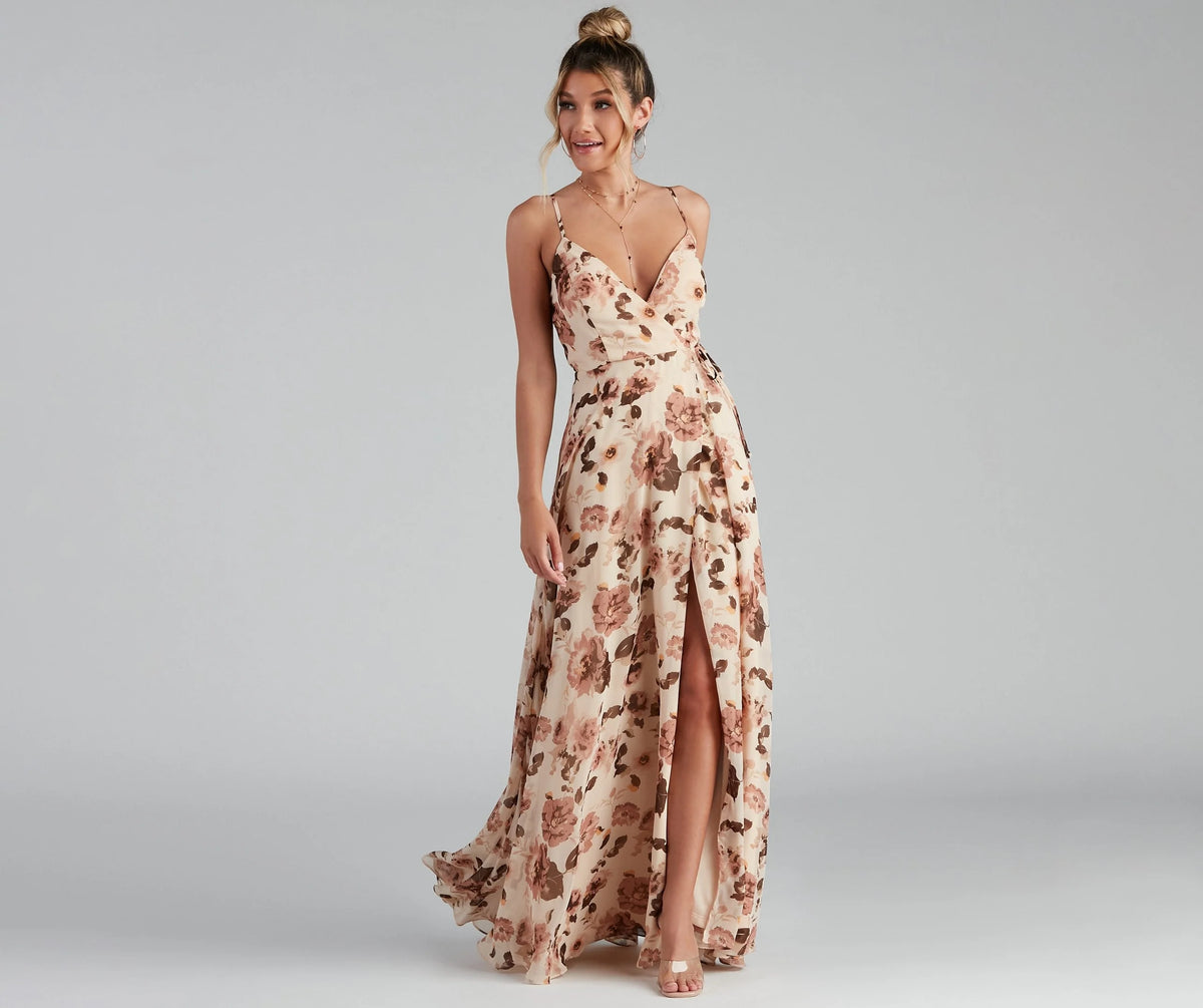 Erika Floral Chiffon Charming Wrap A-Line Formal Dress