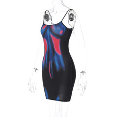Print Contrast U Neck Backless Cami Mini Dress