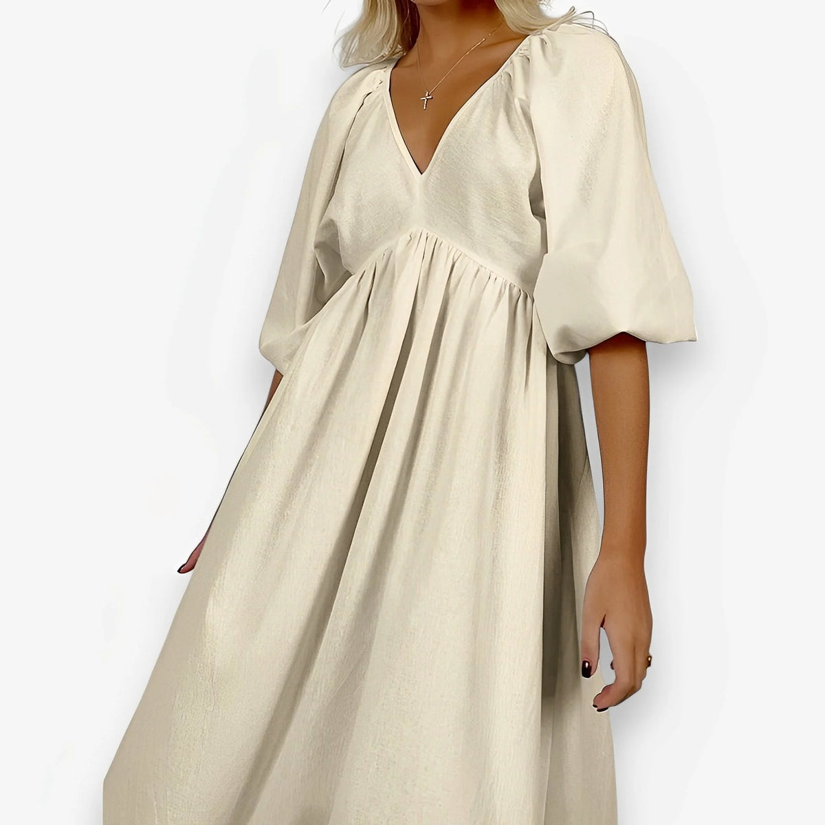 V-Neck Half-Sleeve Hollow Pullover Long Dress