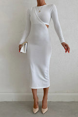 Elegant Solid Hollowed Out Patchwork O Neck Pencil Skirt Dresses(3 Colors)