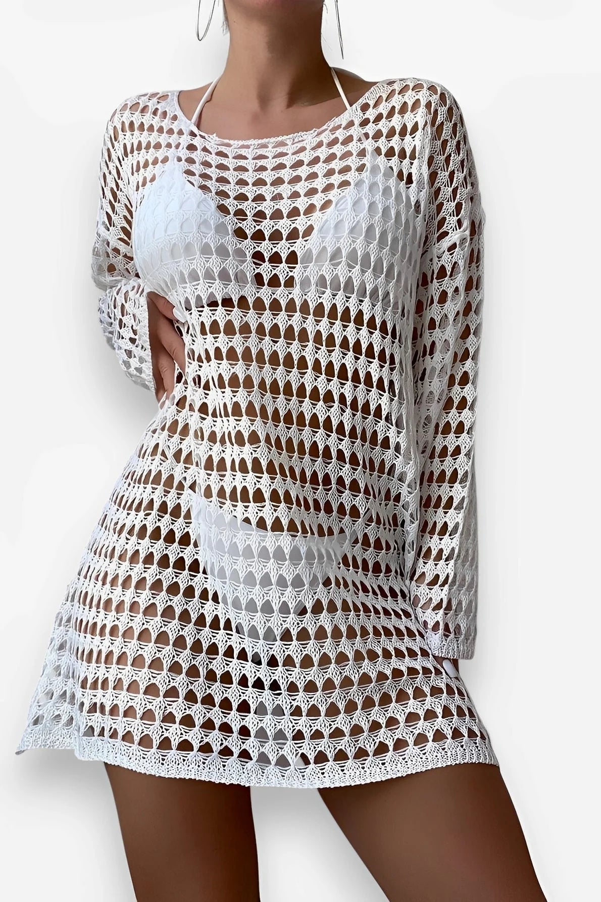 Bikini Cover-Up Mesh Hollow Knitted Dress