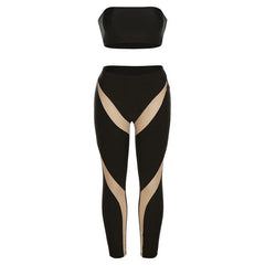 Contrast Tube Top Backless Sleeveless Leggings Pant Set