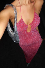 Pink Glitter Tie-Back Slit Dress