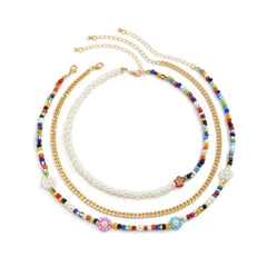 Multicolor Clay Beaded 3 Pcs Flower Necklace