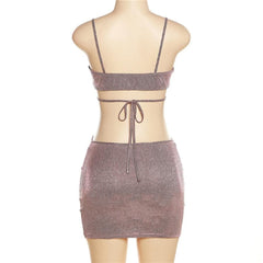 Low Cut V Neck Textured Hollow Out Self Tie Cami Mini Dress