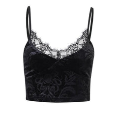Velvet Pattern Eyelash Lace V Neck Cami Top