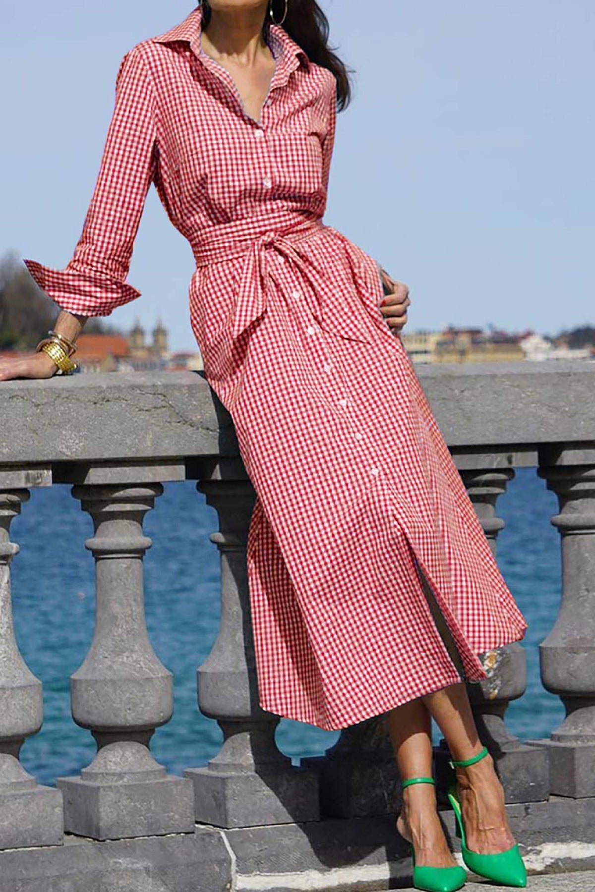 Plaid Tie-Waist Shirt Dress