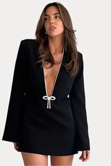 Deep V-Neck Long-Sleeved Casual Dress