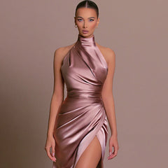 Halter Neck Slit Slim Dress
