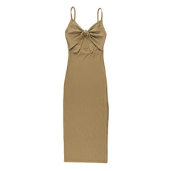 Hollow Out Slit Knotted Cami Maxi Dress