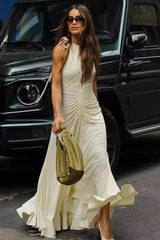Sleeveless Round Neck Tie Pleated Swing Dress