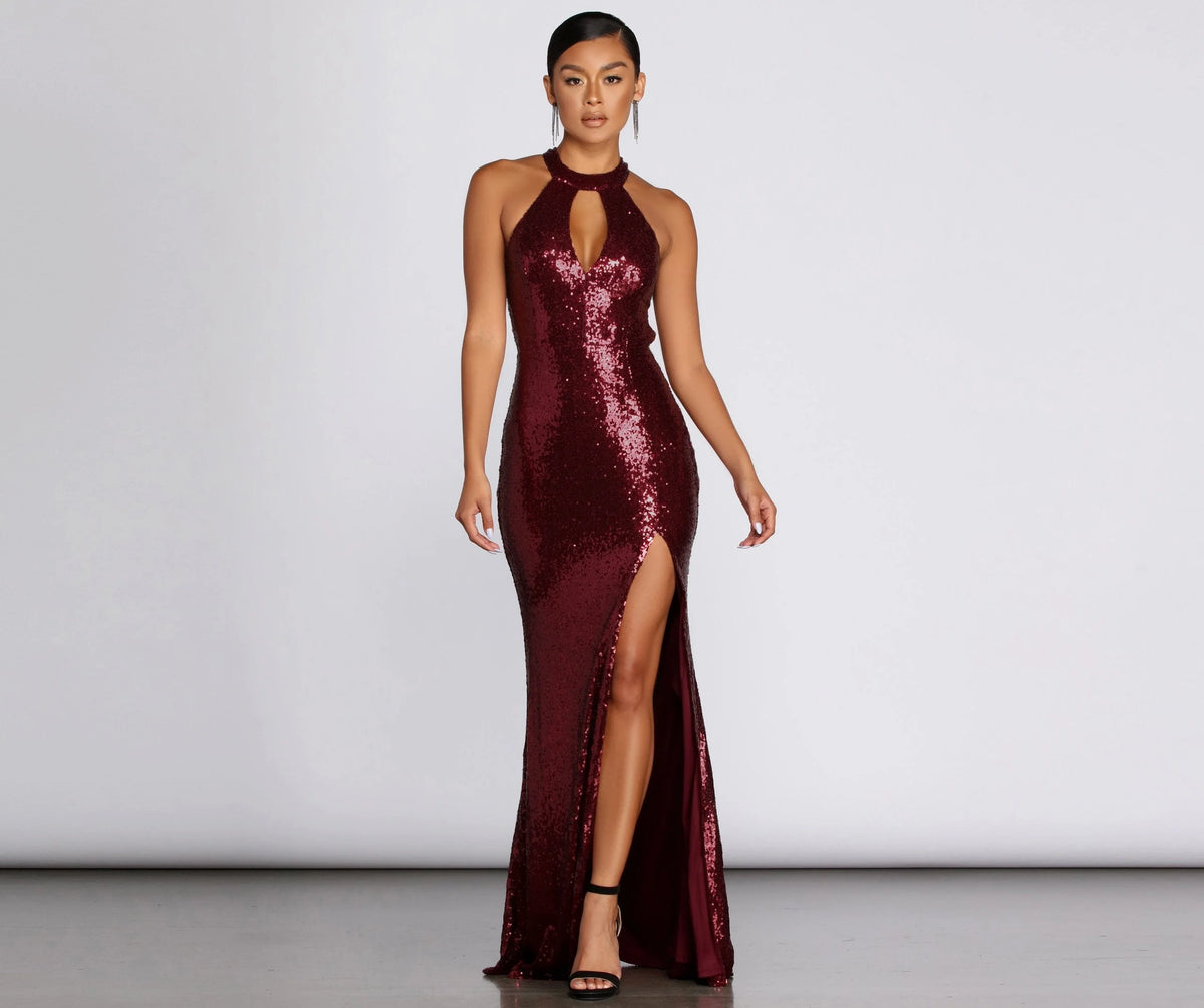 Jena Formal Sequin Charming High Slit Dress