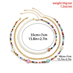 Multicolor Clay Beaded 3 Pcs Flower Necklace