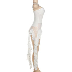 Lace Patchwork Square Neck Ruffle Solid Cami Mini Dress