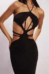Hollow Design Long  Black Dress