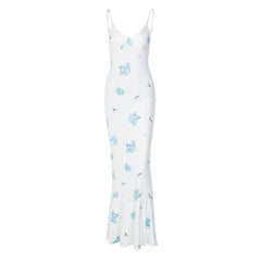 Flower Print Contrast V Neck Ruched Cami Maxi Dress