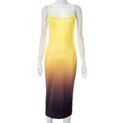 Gradient Square Neck Backless Contrast 2-Way Cami Midi Dress