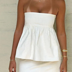 Solid Ruffles Flowy Bandeau Strapless