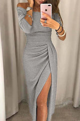 Cityhottie Wrap Hip Slit Collar Maxi Dresses(5 Colors)