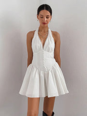 White Lace Pure Cotton Halter Dress