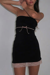 Lacework Tie-Up Strapless Mini Dress