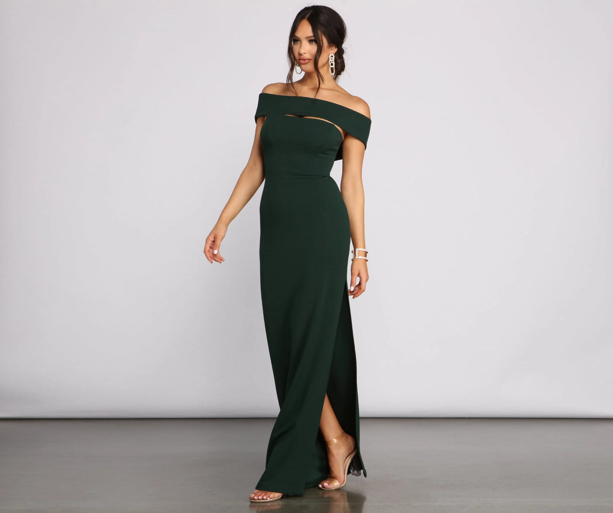 Rylee Formal Off Charming The Shoulder Crepe Dress