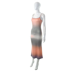 Sleeveless Contrast Gradient Backless Cami Midi Dress