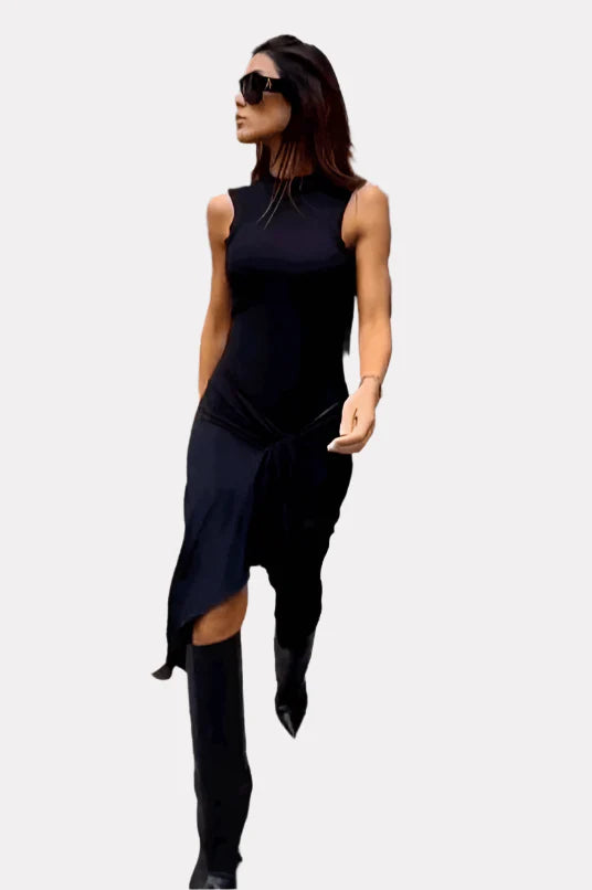 Sleeveless Black Tight Pleated Dress