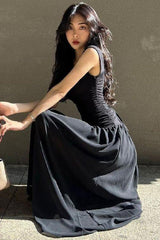 Square Neck Pleated Maxi Dress
