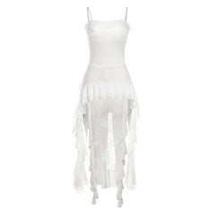 Lace Patchwork Square Neck Ruffle Solid Cami Mini Dress