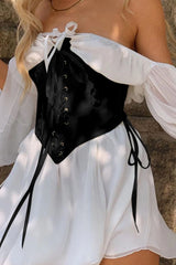 Off Shoulder Lace-Up Corset Ruched Dress