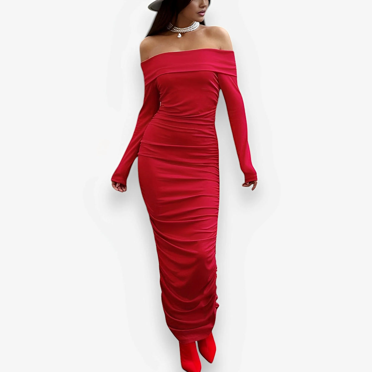 Tube Off-Shoulder Red Maxi Dress