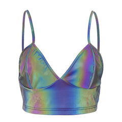 Laser Metallic V Neck Backless Cami Crop Top