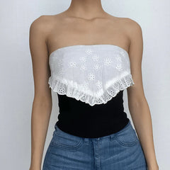 Backless Zip-Up Contrast Lace Patchwork Ruched Tube Top