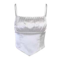 Pleated Square Neck Satin Solid Cami Top