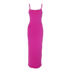 Lace Hem Square Neck Solid Backless Cami Maxi Dress