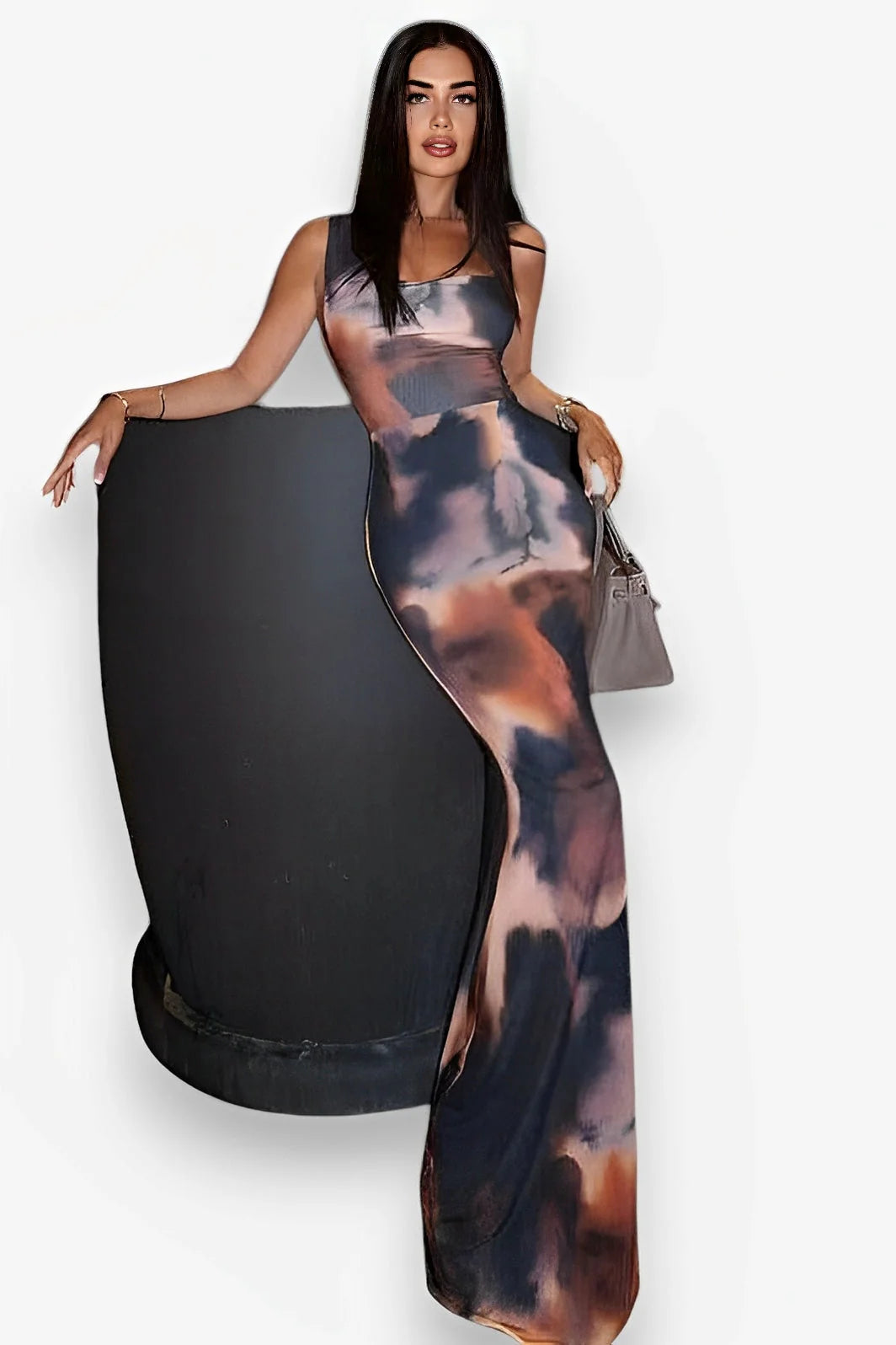 Abstract One-Shoulder Maxi Dress