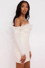 Long Sleeved One Shoulder Tube Top Chiffon Dress