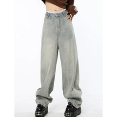 Blue Womens Jeans High Waist Vintage Straight Baggy Denim Pants Streetwear American Style Fashion Female Wide Leg Denim Trouser