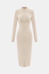 Zip Up Cutout Drawstring Detail Midi Bodycon Dress